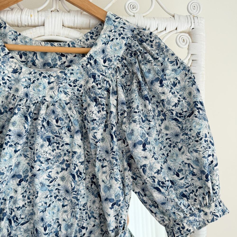 Sara Campbell Dress Medium Floral Puff Sleeve Cottage Prairie Toile De Jouy Boho - Picture 3 of 8